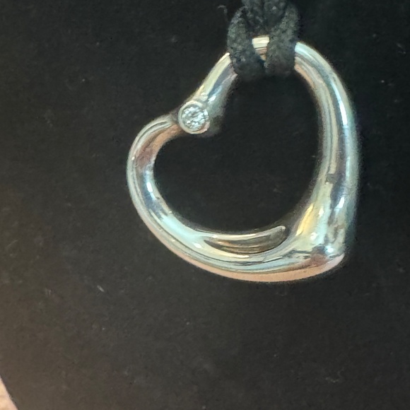 AUTHENTIC Tiffany & Co Elsa Peretti Open Heart pendant on black silk cord - Picture 2 of 6